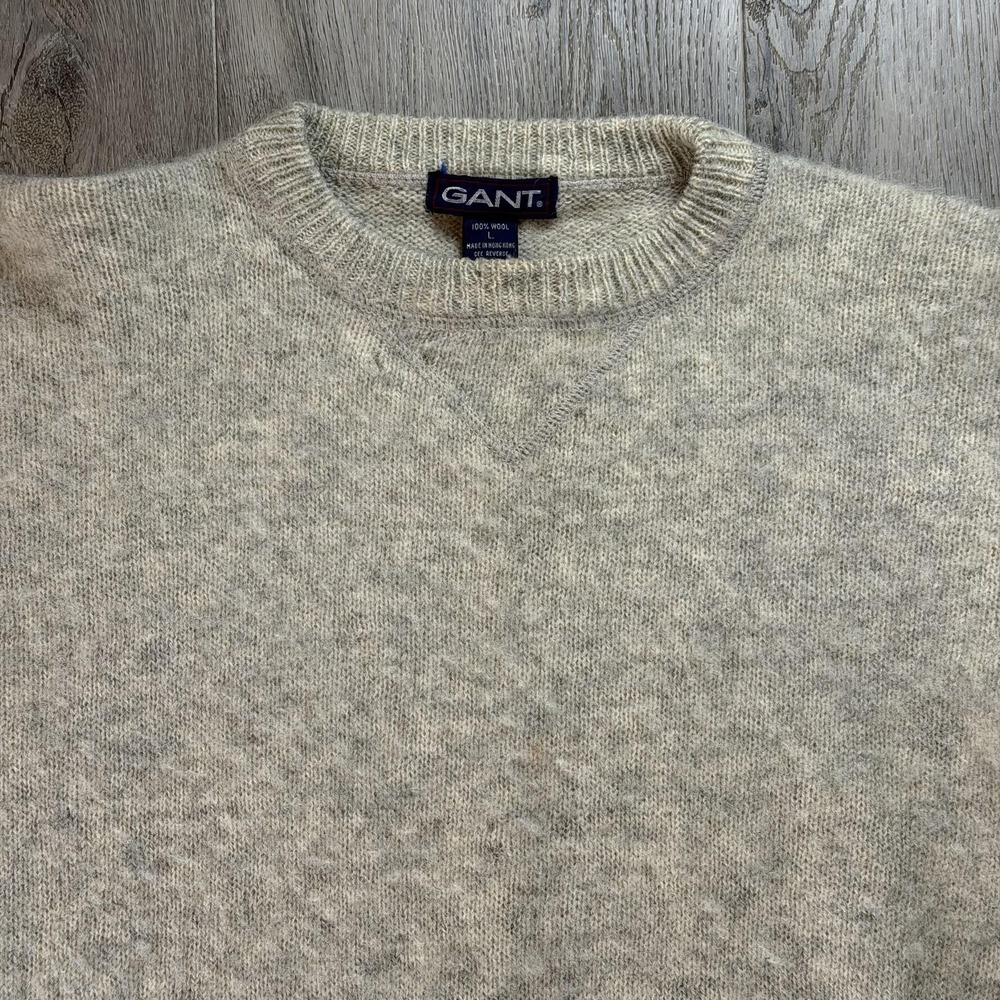 Vintage Gant Sweater Mens Large Beige 100% Wool Crewneck Hong Kong Chunky Knit